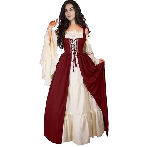 Runstarshow Renaissance-Kleid für Damen, mittelalterliches Bauern-Kostüm, Halloween-Outfits, viktorianischer Stil, Schnür-Korsett-Kleid mit Glockenärmeln, Übergröße S-5XL / EU 36-50 Runstarshow Renaissance-Kleid für Damen, mittelalterliches Bauern-Kostüm, Halloween-Outfits, viktorianischer Stil, Schnür-Korsett-Kleid mit Glockenärmeln, Übergröße S-5XL / EU 36-50 von Runstarshow