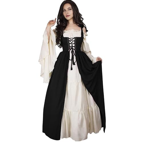 Runstarshow Renaissance-Kleid für Damen, mittelalterliches Bauern-Kostüm, Halloween-Outfits, viktorianischer Stil, Schnür-Korsett-Kleid mit Glockenärmeln, Übergröße S-5XL / EU 36-50 Runstarshow Renaissance-Kleid für Damen, mittelalterliches Bauern-Kostüm, Halloween-Outfits, viktorianischer Stil, Schnür-Korsett-Kleid mit Glockenärmeln, Übergröße S-5XL / EU 36-50 von Runstarshow