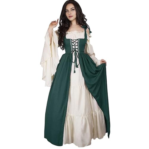 Runstarshow Renaissance-Kleid für Damen, mittelalterliches Bauern-Kostüm, Halloween-Outfits, viktorianischer Stil, Schnür-Korsett-Kleid mit Glockenärmeln, Übergröße S-5XL / EU 36-50 Runstarshow Renaissance-Kleid für Damen, mittelalterliches Bauern-Kostüm, Halloween-Outfits, viktorianischer Stil, Schnür-Korsett-Kleid mit Glockenärmeln, Übergröße S-5XL / EU 36-50 von Runstarshow