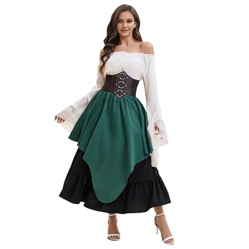 Runstarshow Renaissance-Kostüm für Damen, Halloween-Kostüme, Steampunk-Rock, schulterfrei, viktorianische Bluse, Piraten-Korsettgürtel, 3-teilig, Vintage-Kostüm, M-2XL Runstarshow Renaissance-Kostüm für Damen, Halloween-Kostüme, Steampunk-Rock, schulterfrei, viktorianische Bluse, Piraten-Korsettgürtel, 3-teilig, Vintage-Kostüm, M-2XL von Runstarshow