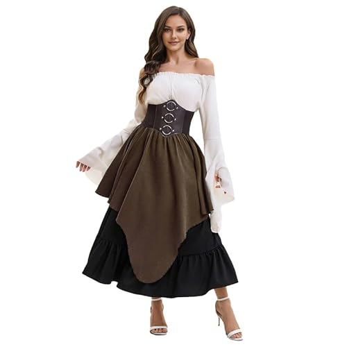 Runstarshow Renaissance-Kostüm für Damen, Halloween-Kostüme, Steampunk-Rock, schulterfrei, viktorianische Bluse, Piraten-Korsettgürtel, 3-teilig, Vintage-Kostüm, M-2XL Runstarshow Renaissance-Kostüm für Damen, Halloween-Kostüme, Steampunk-Rock, schulterfrei, viktorianische Bluse, Piraten-Korsettgürtel, 3-teilig, Vintage-Kostüm, M-2XL von Runstarshow
