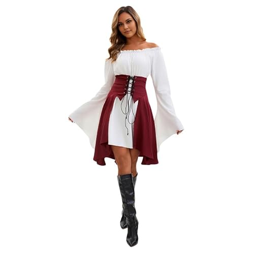 Runstarshow Renaissance-Kostüm für Damen, mittelalterliches Piraten-Outfit, Halloween-Kostüme, Erwachsene, 2-teilig, viktorianisches Hemdkleid, Gothic, hohe Taille, Schnürrock, S-XL Runstarshow Renaissance-Kostüm für Damen, mittelalterliches Piraten-Outfit, Halloween-Kostüme, Erwachsene, 2-teilig, viktorianisches Hemdkleid, Gothic, hohe Taille, Schnürrock, S-XL von Runstarshow