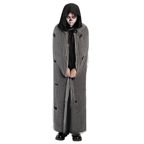 Runstarshow Sensenmann-Kostüm für Erwachsene, Halloween-Kostüme für Damen, gruseliger Geisterumhang, Herren, 150 cm, Vampir-Kapuzenumhang, Gothic-Kostüm, Einheitsgröße von Runstarshow