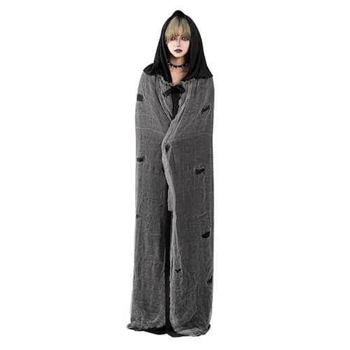 Runstarshow Sensenmann-Kostüm für Erwachsene, Halloween-Kostüme für Damen, gruseliger Geisterumhang, Herren, 150 cm, Vampir-Kapuzenumhang, Gothic-Kostüm, Einheitsgröße von Runstarshow