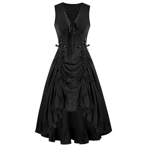 Runstarshow Steampunk Kleid Damen Mittelalter Ballkleid Vampir Kostüm Halloween Renaissance Gothic Piratenkleid Vintage Hexe Outfit S-XXL/EU 36-46 von Runstarshow