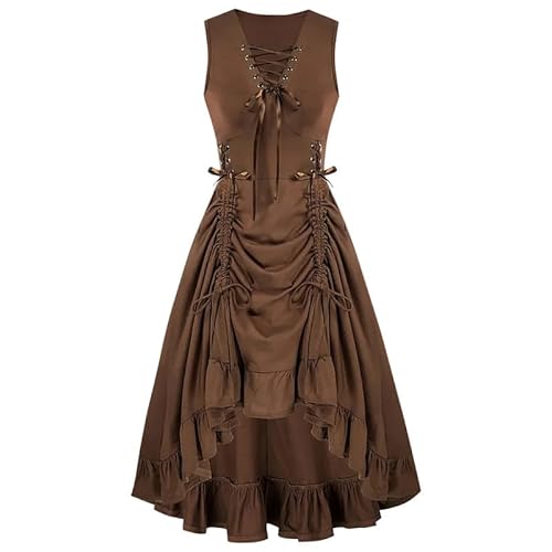 Runstarshow Steampunk Kleid Damen Mittelalter Ballkleid Vampir Kostüm Halloween Renaissance Gothic Piratenkleid Vintage Hexe Outfit S-XXL/EU 36-46 von Runstarshow