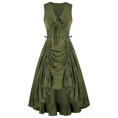 Runstarshow Steampunk Kleid Damen Mittelalter Ballkleid Vampir Kostüm Halloween Renaissance Gothic Piratenkleid Vintage Hexe Outfit S-XXL/EU 36-46 von Runstarshow