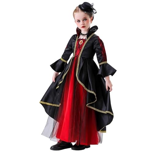 Runstarshow Vampirkostüm für Kinder, Mädchen, Halloween-Kostüm, Hexe, 3-teilig, mittelalterliches Vampir-Prinzessinnenkleid, Mini-Hut, Gothic-Choker, böse Königin, Verkleidung, Alter 4–12 Jahre von Runstarshow