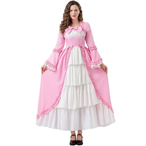 Runstarshow Viktorianisches Kleid für Damen, mittelalterliches Kostüm, Erwachsene, Gothic-Lolita-Kleider mit Schleifen-Akzenten, Halloween-Ballkleid, historische Kleidung, Größen 36-46 (S-XXL) von Runstarshow