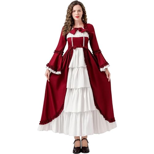 Runstarshow Viktorianisches Kleid für Damen, mittelalterliches Kostüm, Erwachsene, Gothic-Lolita-Kleider mit Schleifen-Akzenten, Halloween-Ballkleid, historische Kleidung, Größen 36-46 (S-XXL) von Runstarshow