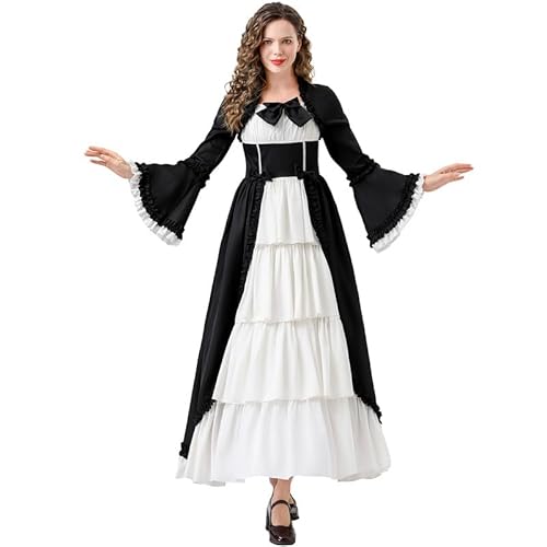 Runstarshow Viktorianisches Kleid für Damen, mittelalterliches Kostüm, Erwachsene, Gothic-Lolita-Kleider mit Schleifen-Akzenten, Halloween-Ballkleid, historische Kleidung, Größen 36-46 (S-XXL) von Runstarshow