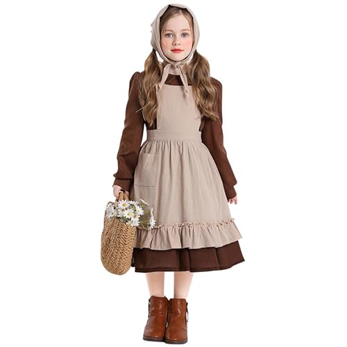 Runstarshow Viktorianisches Kostüm für Mädchen, Kolonialkleid, Kinder, Halloween-Kostüme, Mädchen, Mittelalter-Kostüm, Bauern-Outfit, Renaissance, Dienstmädchen, Schürze, Motorhaube, Hut, Alter 2–16 Runstarshow Viktorianisches Kostüm für Mädchen, Kolonialkleid, Kinder, Halloween-Kostüme, Mädchen, Mittelalter-Kostüm, Bauern-Outfit, Renaissance, Dienstmädchen, Schürze, Motorhaube, Hut, Alter 2–16 von Runstarshow