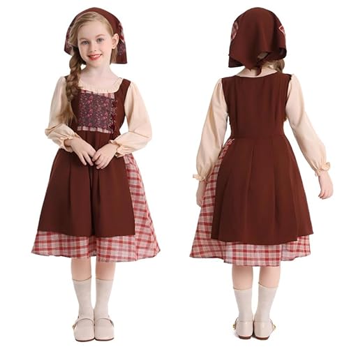 Runstarshow Viktorianisches Kostüm für Mädchen, mittelalterliches Kostüm, Kinder, Halloween, Pionier, Kolonialstil, Bauernmädchen-Outfit, 2-teiliges Blumenkleid + Kopftuch, Alter 5–14 Jahre Runstarshow Viktorianisches Kostüm für Mädchen, mittelalterliches Kostüm, Kinder, Halloween, Pionier, Kolonialstil, Bauernmädchen-Outfit, 2-teiliges Blumenkleid + Kopftuch, Alter 5–14 Jahre von Runstarshow