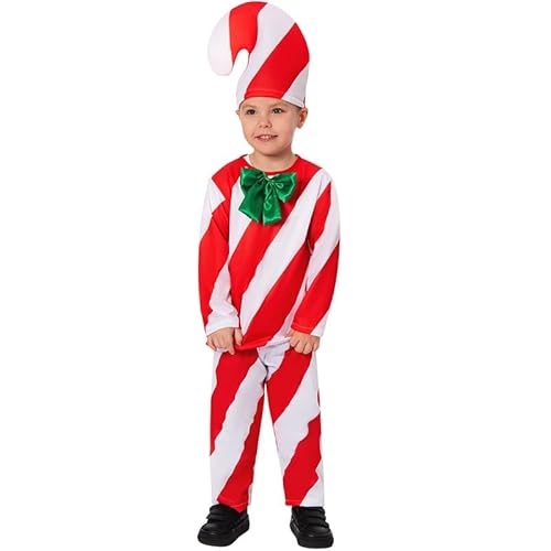 Runstarshow Weihnachtskostüm für Kinder, Mädchen, Jungen, Zuckerstange, lustiges Weihnachtselfen-Kostüm, 3-teiliges Set, Hut + Oberteil + Hose, für Unisex-Kinder im Alter von 3–12 Jahren Runstarshow Weihnachtskostüm für Kinder, Mädchen, Jungen, Zuckerstange, lustiges Weihnachtselfen-Kostüm, 3-teiliges Set, Hut + Oberteil + Hose, für Unisex-Kinder im Alter von 3–12 Jahren von Runstarshow