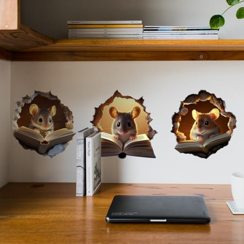 Runtoo 3 Packungen Maus-Lesebuch-Wandaufkleber, 3D-Mausloch, Wandkunst-Aufkleber, lustiges Geschenk, Schlafzimmer, Lesezimmer, Klassenzimmer, Wanddekoration Runtoo 3 Packungen Maus-Lesebuch-Wandaufkleber, 3D-Mausloch, Wandkunst-Aufkleber, lustiges Geschenk, Schlafzimmer, Lesezimmer, Klassenzimmer, Wanddekoration von Runtoo