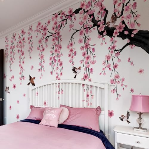 Runtoo Großer Kirschblütenbaum-Wandaufkleber, zum Abziehen und Aufkleben, rosa Blumen-Wandaufkleber für Wohnzimmer, Schlafzimmer, Kinderzimmer, Blumendekor Runtoo Großer Kirschblütenbaum-Wandaufkleber, zum Abziehen und Aufkleben, rosa Blumen-Wandaufkleber für Wohnzimmer, Schlafzimmer, Kinderzimmer, Blumendekor von Runtoo