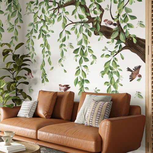 Runtoo Wandaufkleber mit großem Baum, grüne Pflanze, hängende Weinblätter, Wandaufkleber für Wohnzimmer, Schlafzimmer, Kinderzimmer, Wanddekoration von Runtoo