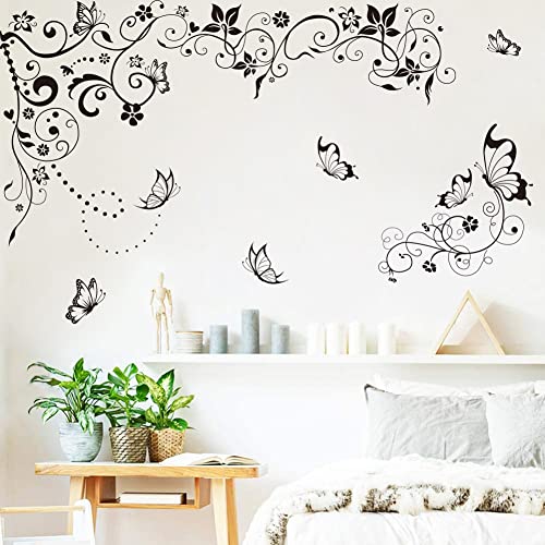 Runtoo Wandtattoo Blumenranke Hängende Rebe Schmetterling Wandsticker Schwarze Blumen Wandaufkleber Wohnzimmer Schlafzimmer Kinderzimmer Runtoo Wandtattoo Blumenranke Hängende Rebe Schmetterling Wandsticker Schwarze Blumen Wandaufkleber Wohnzimmer Schlafzimmer Kinderzimmer von Runtoo