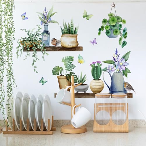 Runtoo Wandtattoo Topfpflanze Wandsticker Blumen Grüne Blätter Tropische Pflanzen Wandaufkleber Schlafzimmer Wohnzimmer Babyzimmer Küche Flur Wanddeko von Runtoo