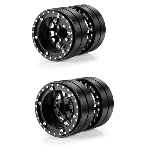 Runup 2PCS/4PCS 1.9“ Beadlock Felgen Alufelgen Doppelradsatz 57 * 30mm für 1/10 SCX10 TRX-4 TRX6 RC Crawler Auto Upgrade Zubehör Schwarz (2PCS) von Runup