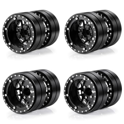Runup 2PCS/4PCS 1.9“ Beadlock Felgen Alufelgen Doppelradsatz 57 * 30mm für 1/10 SCX10 TRX-4 TRX6 RC Crawler Auto Upgrade Zubehör Schwarz (4PCS) von Runup