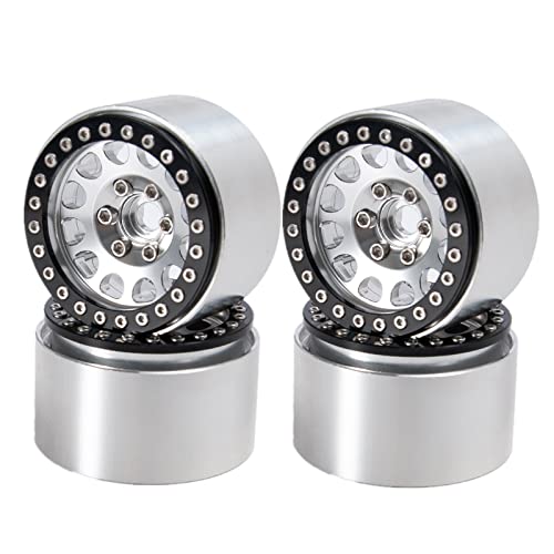 Runup 4 Stück CNC Metall 1.9 Beadlock Felgen-Set, Breite 35 mm Radnabe für 1/10 RC Crawler Axial SCX10 SCX10 II 90046 SCX10 III AXI03007 TRX4 Gen8 (Silber und Schwarz) von Runup