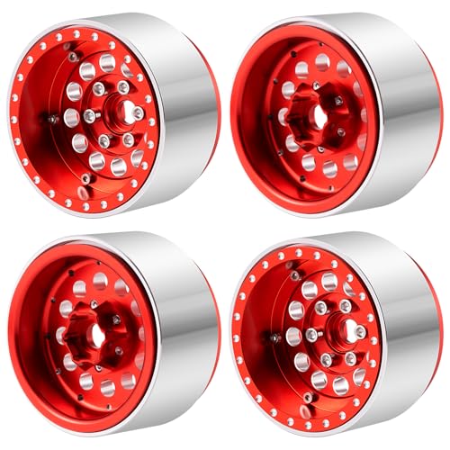 Runup 4pcs 1,9 "Beadlock Wheel Rand Aluminium Deep Dish Wheel für 1/10 RC Crawler SCX10 TRX4 VS4-10 Gen8 Upgrade (Rot) von Runup