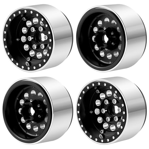 Runup 4pcs 1,9 "Beadlock Wheel Rand Aluminium Deep Dish Wheel für 1/10 RC Crawler SCX10 TRX4 VS4-10 Gen8 Upgrade (Schwarz) von Runup