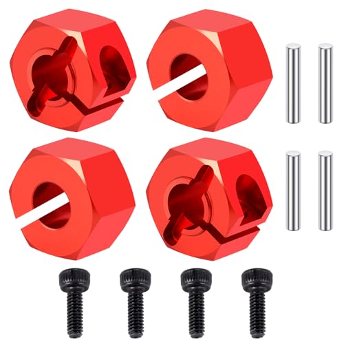 Runup 4pcs 7075 Aluminium Rad Sechskant Nabe Kit Schwergewicht für Tra-xxas 1/16 Mini Maxx 2S RC Crawler Auto Upgrades Teile (Rot) von Runup