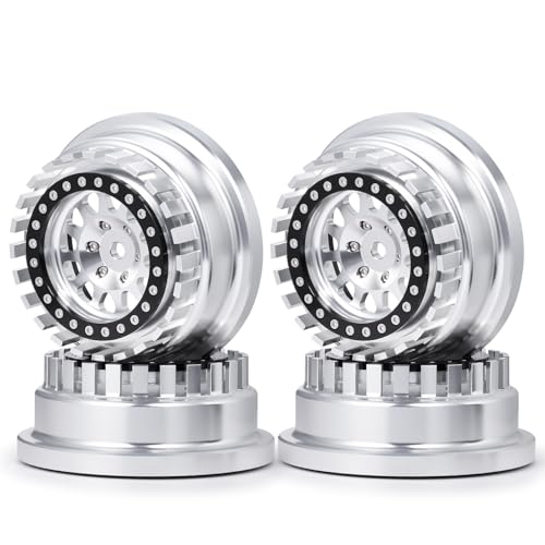 Runup 4pcs Wheel Hubs Aluminium Beadlock Wheels Rand für 1/7 UDR Unbegrenzte Wüstenrennfahrer RC Rock Crawler Buggy Truck Car Upgrades (Silber) von Runup