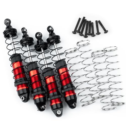 Runup 4 Stück Aluminium Stoßdämpfer Set vorne hinten Öl Dämpfer Assmebly Stoßdämpfer für 1/18 LOSI Mini LMT 4X4 Brushed Monster Truck RTR Upgrade Teile (Rot) von Runup