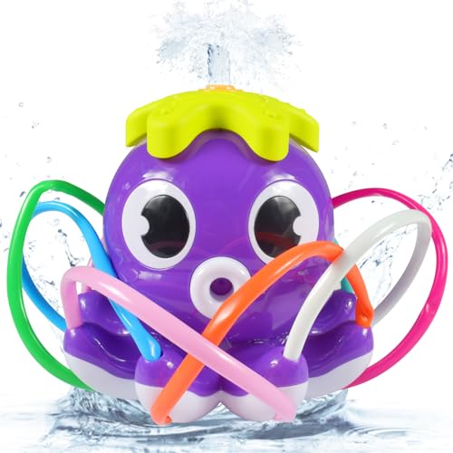 Runup Wassersprinkler für Kinder, Sprinkler Kinder Wasserspielzeug, Wasserspielzeug Kinder für Sommer Sprinkler Spielzeug im Krake, Rasensprenger für Mädchen Jungen(Lila Oktopus) von Runup