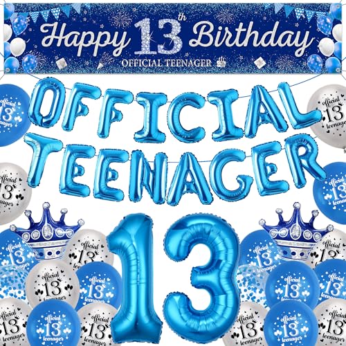 Offizielle Teenager 13 Geburtstag Ballon Deko für Junge, Blau Happy 13. Birthday Hintergrund Banner, Offizielle Teenager und Zahl 13 Folienballons für Kinder Geburtstagsdeko Party von Runyuzi