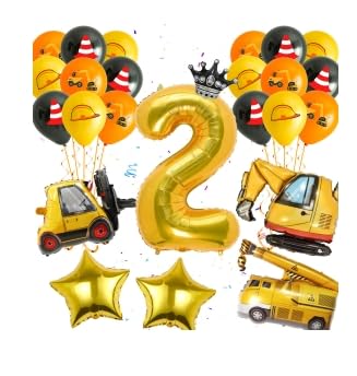 Bagger Ballon 2.Geburtstag Deko - 26 Stück Baustelle Geburtstag Ballon, Kran und Zahlen 2 Ballon, Baustellen Thema Party Deko für 2 Jahre Junge Bagger Ballon 2.Geburtstag Deko - 26 Stück Baustelle Geburtstag Ballon, Kran und Zahlen 2 Ballon, Baustellen Thema Party Deko für 2 Jahre Junge von Runyuzi