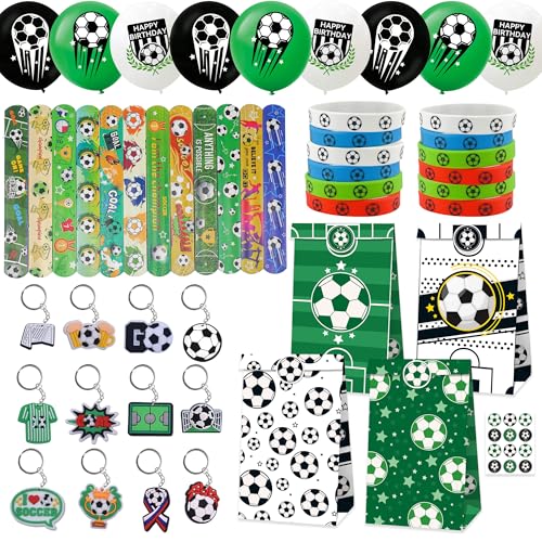 Runyuzi Fußball Party geburtstag Mitgebsel Kinder - Fussball Deko Geschenke Jungen Kindergeburtstag, Pinata Füller mit Geschenktüte Schlüsselanhänger Silikonarmband schnapparmband Luftballons von Runyuzi