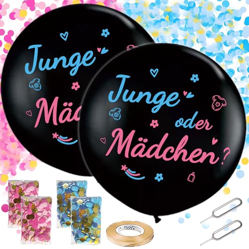 Runyuzi Gender Reveal Ballons Set - 2 Stück Gender Offenbaren Party Deko 36 Zoll Großer Junge oder Mädchen Ballon, Rosa Blau Konfetti Geschlechtsverkündung baby für Baby Shower Babyparty(Blau Rosa) von Runyuzi