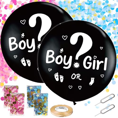 Runyuzi Gender Reveal Ballons Set - 2 Stück Gender Offenbaren Party Deko und 36 Zoll Großer Boy or Girl Ballon, Rosa Blau Konfetti Geschlechtsverkündung baby für Baby Shower Babyparty(Weiß) von Runyuzi