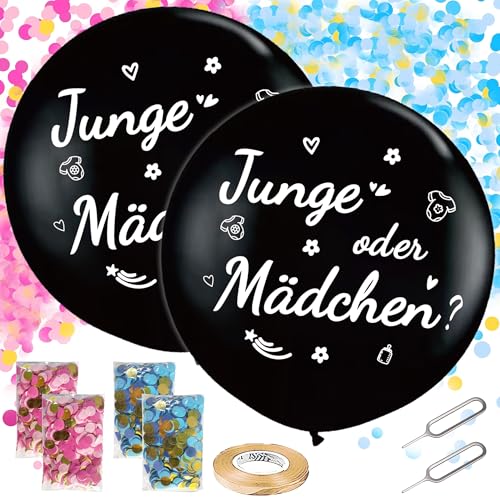Runyuzi Gender Reveal Ballons Set - 2 Stück Gender Offenbaren Party Deko und 36 Zoll Großer Junge oder Mädchen Ballon, Rosa Blau Konfetti Geschlechtsverkündung baby für Baby Shower Babyparty(Weiß) von Runyuzi
