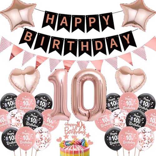 Luftballon 10. Geburtstag Roségold mädchen - Happy Birthday Banner, Wimpel Girlande, Riesen Folienballon Zahl 10, Tortendeko, Herzen, Sterne Folienballon, Paillettenballons Luftballon 10. Geburtstag Roségold mädchen - Happy Birthday Banner, Wimpel Girlande, Riesen Folienballon Zahl 10, Tortendeko, Herzen, Sterne Folienballon, Paillettenballons von Runyuzi