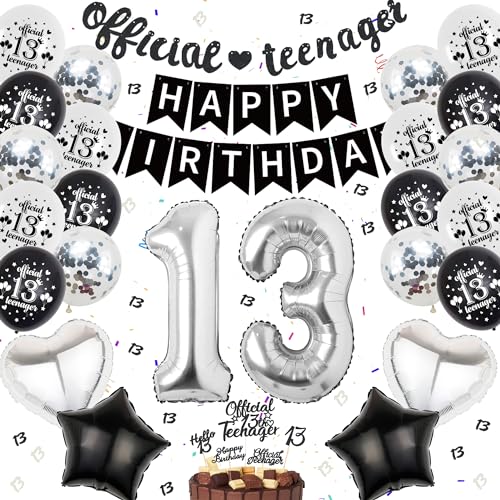 Luftballon 13. Geburtstag Dekoration Schwarz Silber - Official Teenager Banner, Happy Birthday Banner, Geburtstagsdeko Tortendeko für 13 Jahre Mädchen Junge Luftballon 13. Geburtstag Dekoration Schwarz Silber - Official Teenager Banner, Happy Birthday Banner, Geburtstagsdeko Tortendeko für 13 Jahre Mädchen Junge von Runyuzi