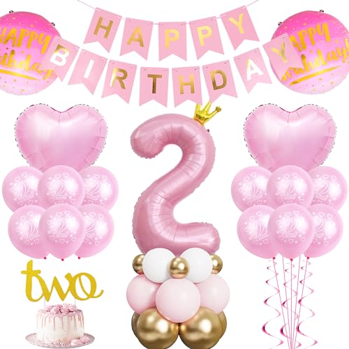 Luftballon 2. Geburtstag Mädchen Rosa - 47 Stück 2.Geburtstag Deko, Happy Birthday Banner, Rosa Krone Zahlen 2 Ballon, Birthday Kuchen Dekoration Für Kindergeburtstag Mädchen Tochter Babyparty Deko Luftballon 2. Geburtstag Mädchen Rosa - 47 Stück 2.Geburtstag Deko, Happy Birthday Banner, Rosa Krone Zahlen 2 Ballon, Birthday Kuchen Dekoration Für Kindergeburtstag Mädchen Tochter Babyparty Deko von Runyuzi