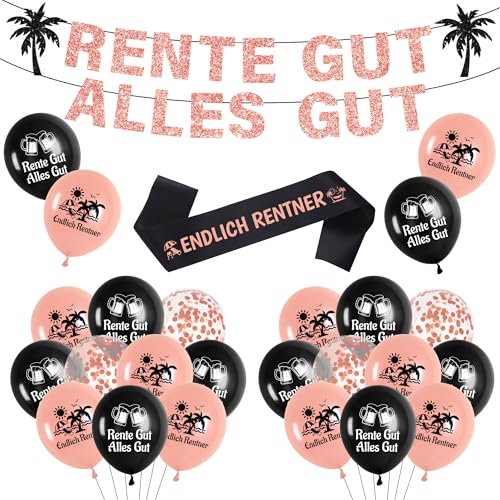 Roségoldene Rente Party Deko Frau - 43 Stück Retirement Decoration, Rente Gut Alles Gut Banners, Pailletten Ruhestand Ballons, ENDLICH RENTNER Schärpe für Retirees Frauen, Retirement, Farewell Party Roségoldene Rente Party Deko Frau - 43 Stück Retirement Decoration, Rente Gut Alles Gut Banners, Pailletten Ruhestand Ballons, ENDLICH RENTNER Schärpe für Retirees Frauen, Retirement, Farewell Party von Runyuzi