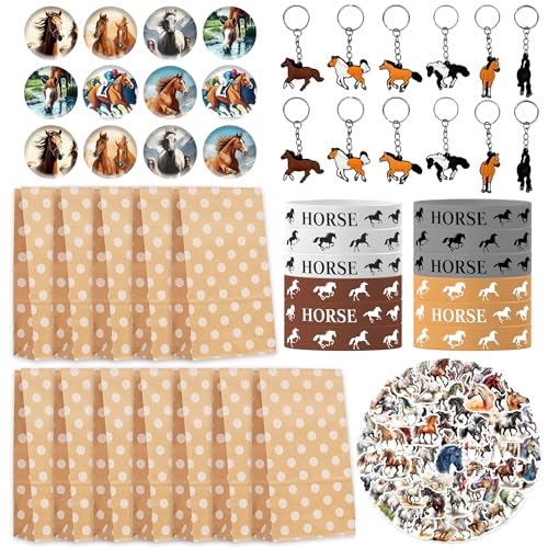 Runyuzi Pferde Party Mitgebsel Kindergeburtstag Gastgeschenke - Geburtstag Party Give Aways für Jungen Mädchen, Schlüsselanhänger Aufkleber Silikon Armbänder Geschenktüten Pinata Füller von Runyuzi