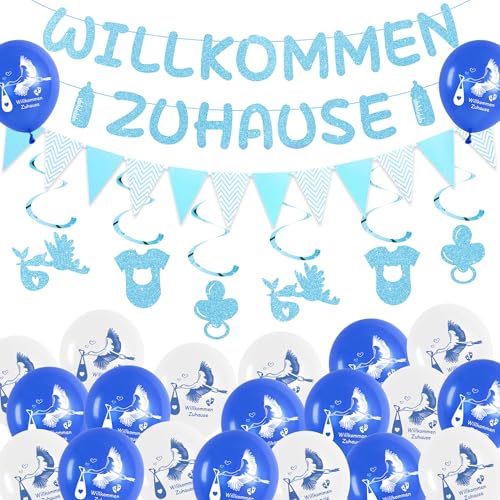 Willkommen Zuhause Party Deko Banner - Blau Welcome Home Baby Boy Deko Wimpeln Girlande, Hängende Wirbel Willkommen Zuhause Ballons für Babyparty Familie Party Rückkehr von Reisen von Runyuzi