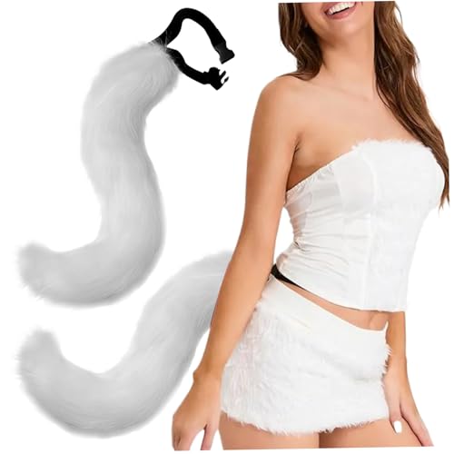 Fox Tail künstlich 20-Zoll Pelry Tail Realistic Faux Fell mit verstellbarem Taillengürtel eingebauter Rahmen dekorative Therian für Cosplay Halloween, Weiß von Ruqingg