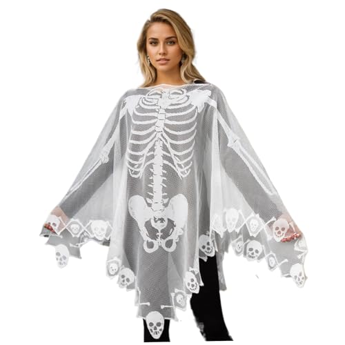 Ruqingg Halloween Skeleton Kostüm Spitze Skelett Poncho für Frauen Cape 57x57 Zoll weißes Kostüm Poncho Halloween für Frauen Ruqingg Halloween Skeleton Kostüm Spitze Skelett Poncho für Frauen Cape 57x57 Zoll weißes Kostüm Poncho Halloween für Frauen von Ruqingg
