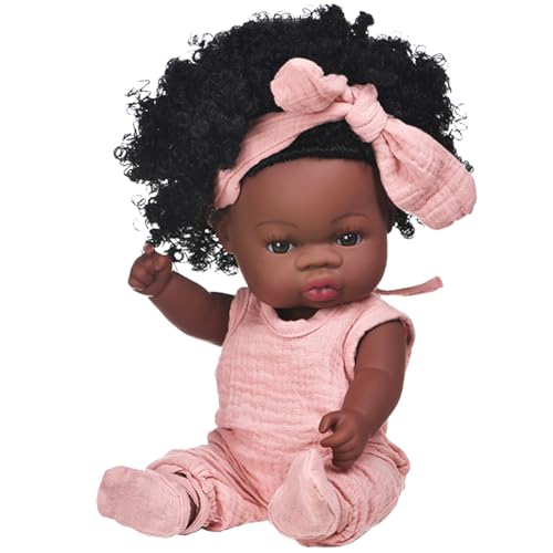 Schwarze Mädchensimulation 13inch Vinyl gekleidet realistische Babypuppe mit Bowknot posiable niedliche afrikanische Babypuppen für Kinder im Alter von 4 bis 6 Jahren, schwarze Haut realistisch von Ruqingg