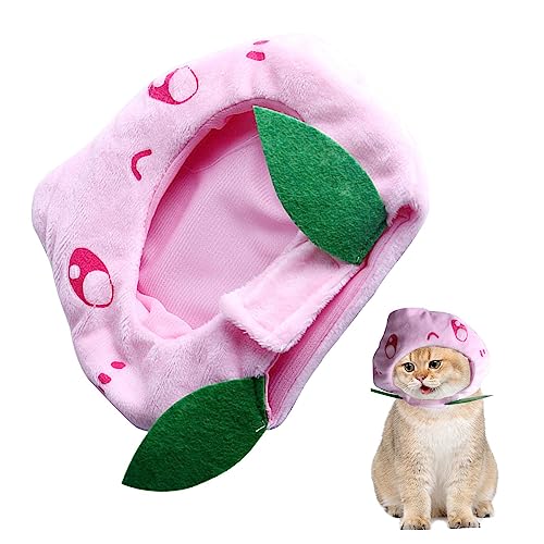 Rurunklee Plüsch-Hut für Haustiere, verstellbares Katzenkostüm, Pfirsichform, waschbar, langlebig, für Cosplay, Party, Kätzchen, Hund, Halloween, Party, Katze von Rurunklee