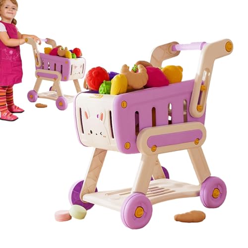 Rurunklee Spielzeug-Einkaufswagen, Spiel-Einkaufswagen - Kinder-Einkaufswagen mit vorgetäuschtem Essen | Rollenspiel-Spielzeug-Einkaufswagen für Kinder, Kleinkinder, Jungen und Mädchen von Rurunklee