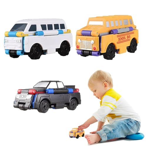 Rurunklee Spielzeugautos für Kinder,Kleine Spielzeugautos - 3 Stück verwandelnde Spielzeugautos | Spielzeugautos verwandeln Sich in verwandelnde Autos, reibungsbetriebenes Lernspielzeug für Kinder von Rurunklee